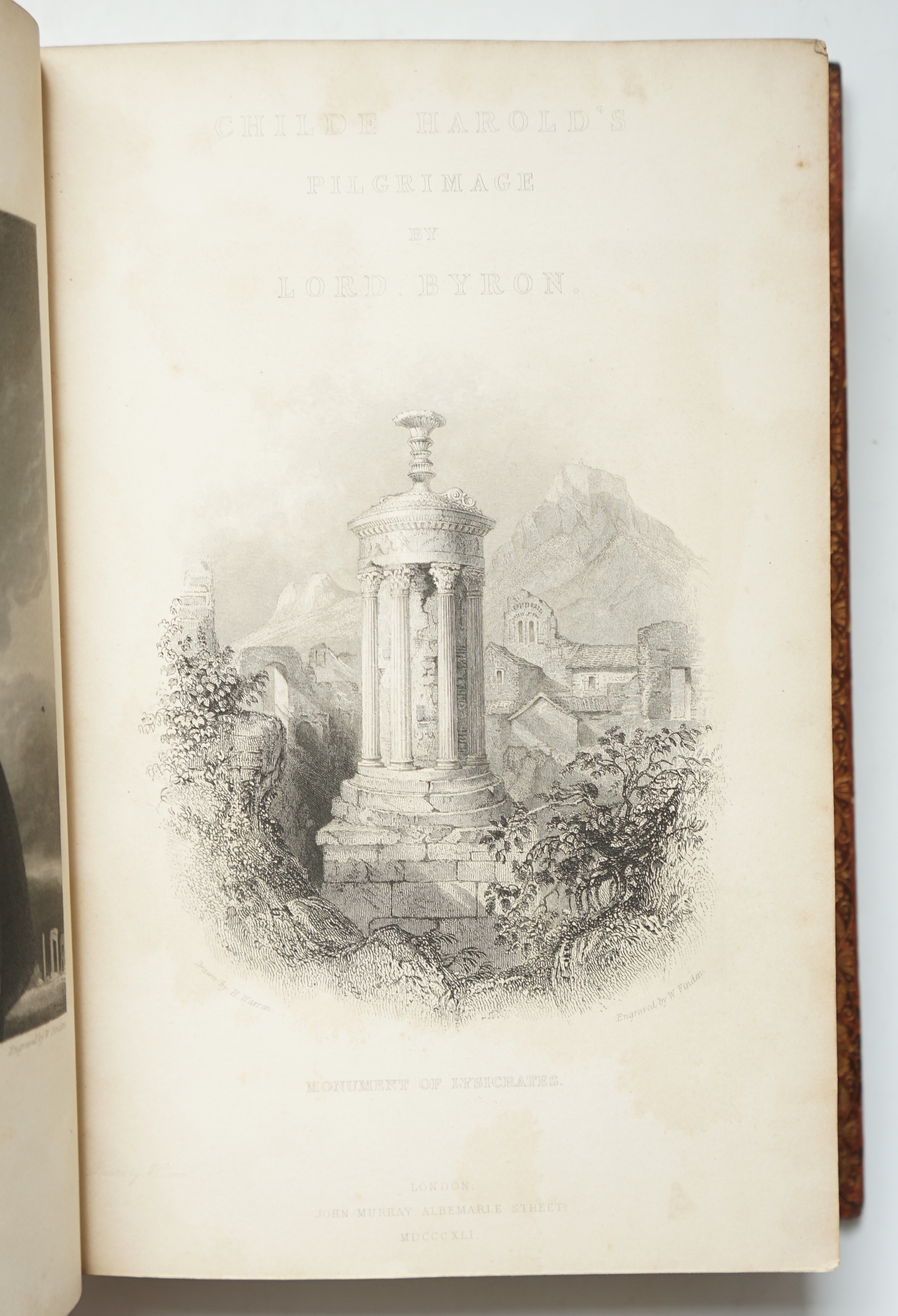 Byron, George Gordon Noel, Lord - Childe Harold’s Pilgrimage, with portrait frontis, engraved title and 60 vignettes by the brothers Finden, folding map at end 8vo, rebacked gilt tooled calf, endpapers renewed, John Murr